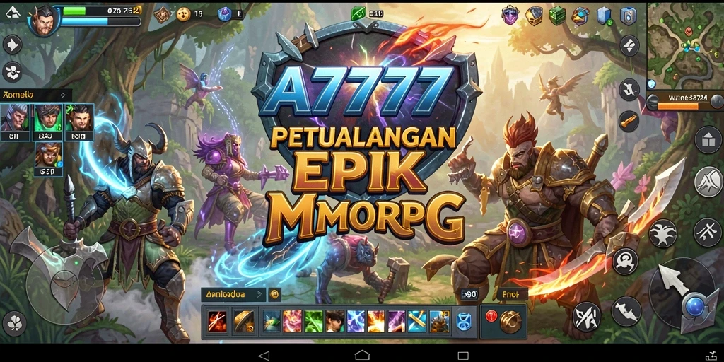 Tangkapan layar utama A7777 menampilkan aksi seru dalam dunia MMORPG.