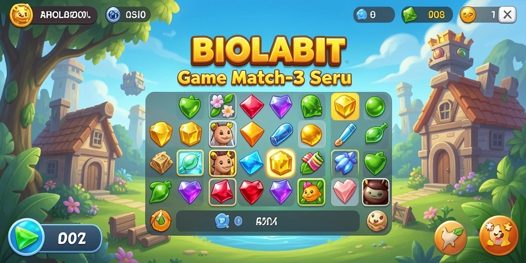 Screenshot gameplay BIOLABET yang menampilkan aksi Match-3 yang seru.