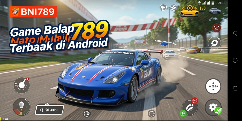 Screenshot gameplay BNI789 menunjukkan aksi balap yang mendebarkan.
