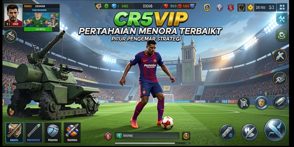 Tangkapan layar utama gameplay CR7VIP menampilkan aksi Tower Defense yang mendebarkan.