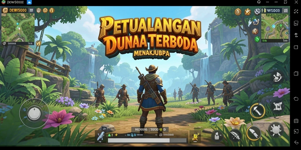 Tampilan gameplay DEWI5000 menampilkan petualangan seru di dunia terbuka.