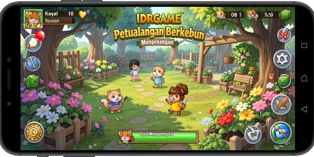 Tampilan screenshot IDRGAME yang menunjukkan aktivitas berkebun yang seru.
