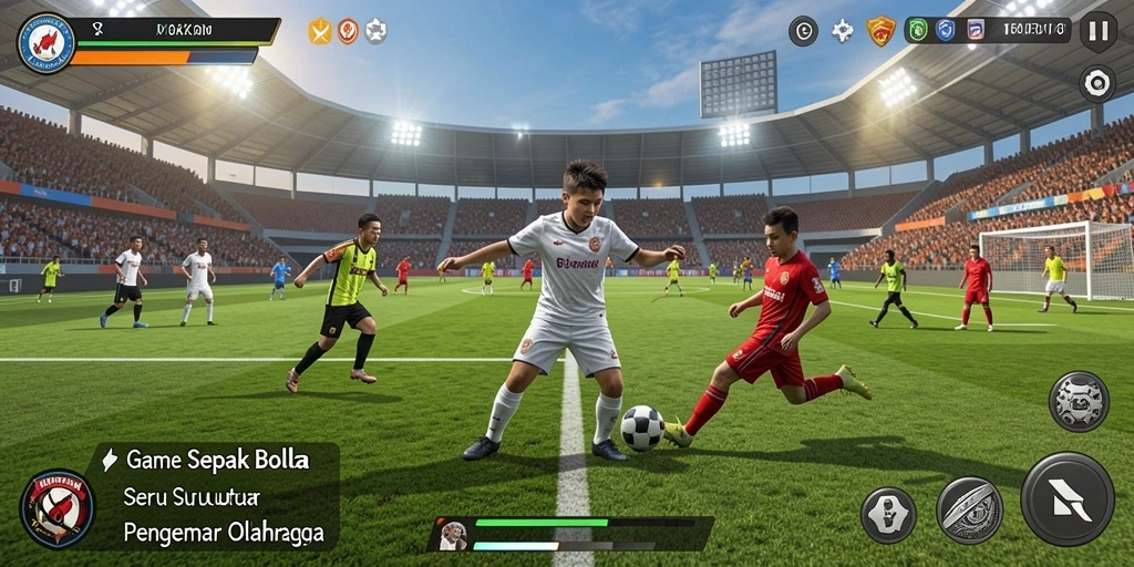 Tampilan gameplay KAKRP dengan aksi sepak bola seru.