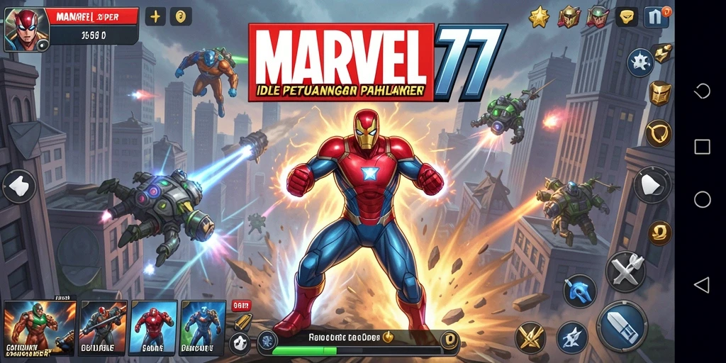 Tampilan utama gameplay MARVEL77 memperlihatkan pertarungan seru pahlawan super.