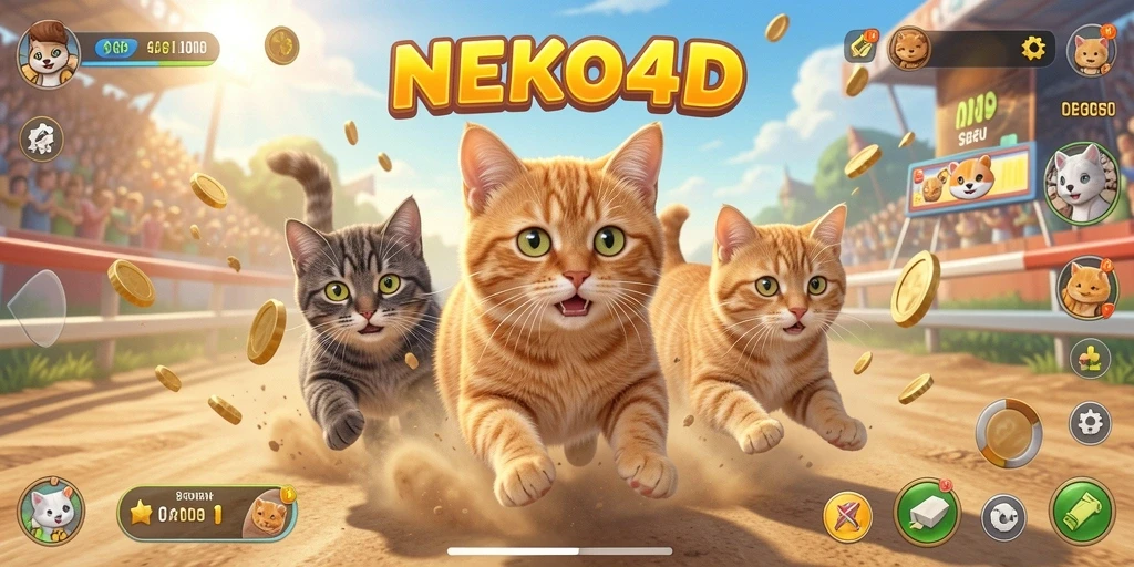 Screenshot gameplay NEKO4D menampilkan balapan kucing yang seru.