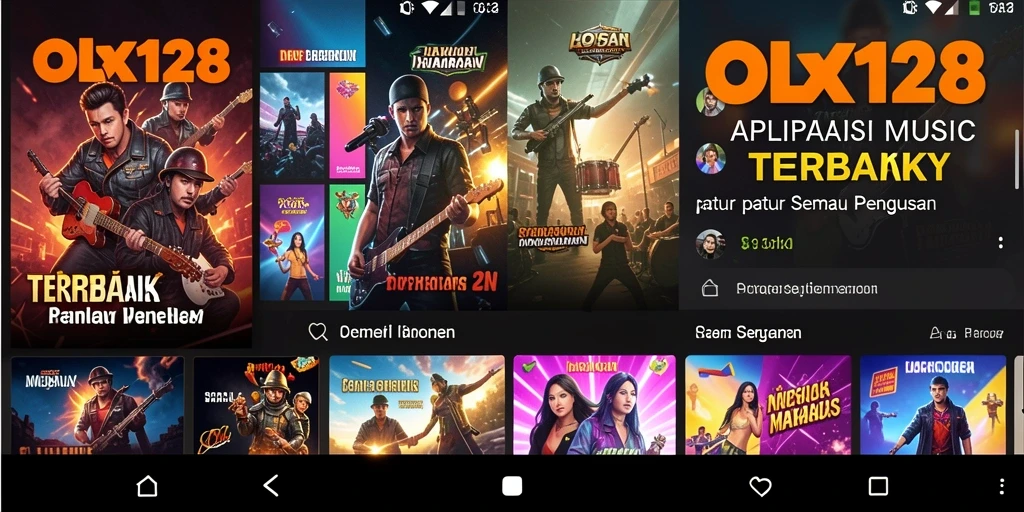Screenshot OLX128 menunjukkan tampilan interface yang menarik dan interaktif untuk mendengarkan musik.