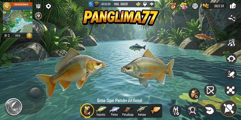 Screenshot menampilkan pemain sedang memancing di lokasi eksotis dalam PANGLIMA77.