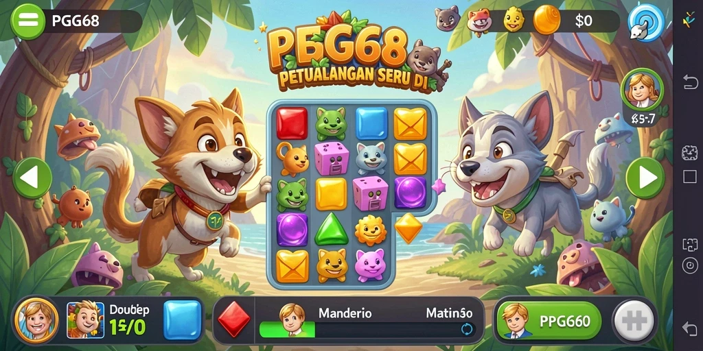 Tampilan gameplay seru PGG68 dengan berbagai item Match-3.
