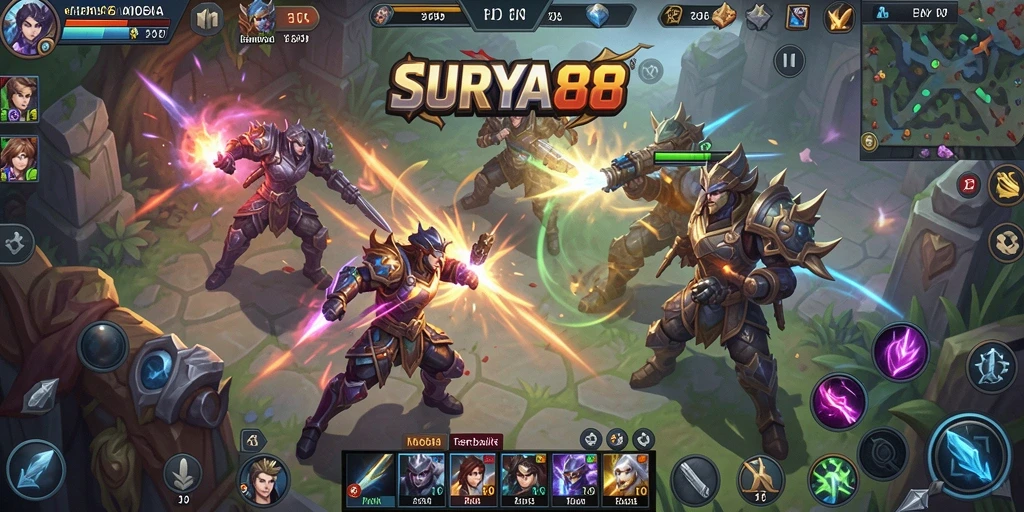 Screenshot SURYA88 menampilkan pertarungan seru di arena MOBA.